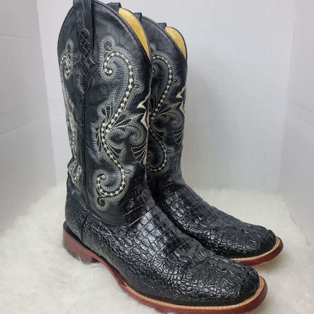 Ferrini Western Boots Mens Cowboy Caiman Gator Print Black 40393-04 Size 9D